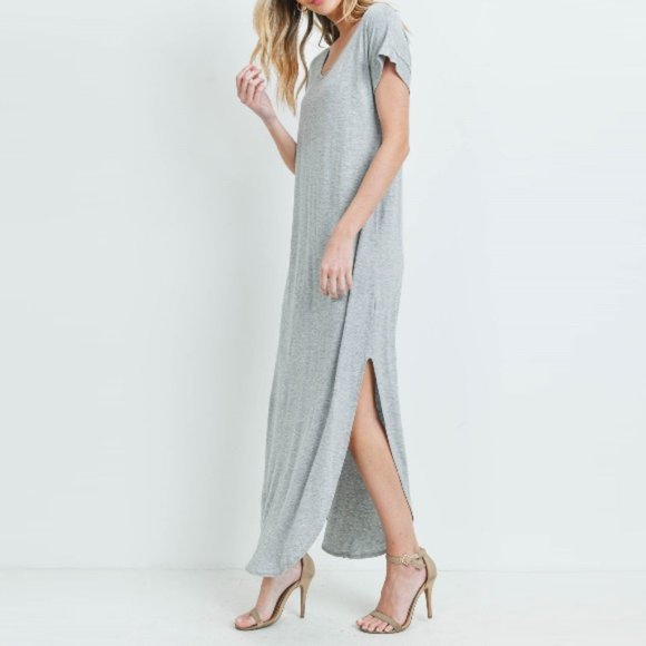 Side Slit T-Shirt Maxi Dress Gray - Picture 4 of 9
